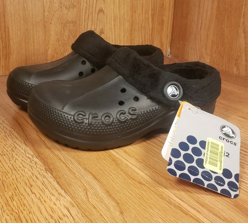 Crocs Black Blitzen Polar Fleece Lined Shoes Kids Size J2 NEW WITH TAGS |  eBay