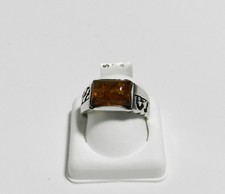 Honey Genuine BALTIC AMBER Cabochon Sterling Silver Handmade Ring NIB  AR52
