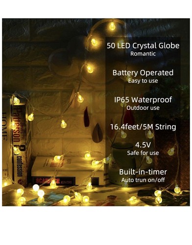 Globe String Lights Fairy Lights Battery Operated 16.4ft 50LED String Lights wit - Picture 2 of 7