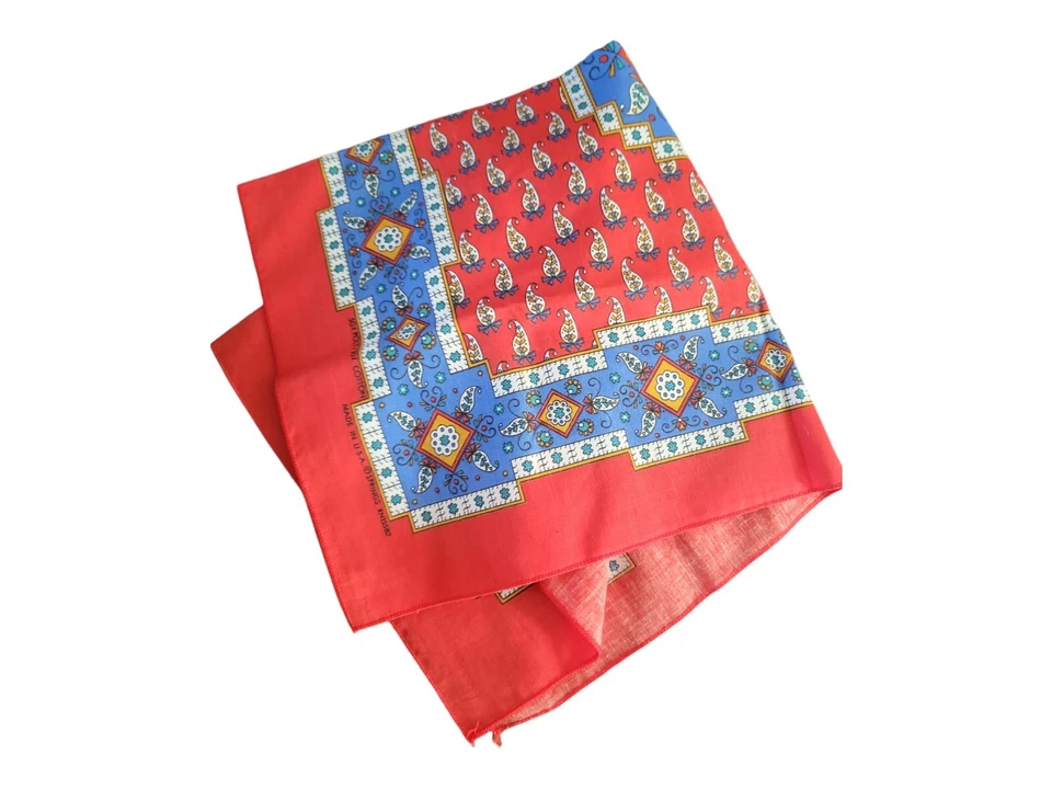 Vintage 80's Red Primary Colors Paisley Banana/ Scarf Made In USA - Image 3 of 4