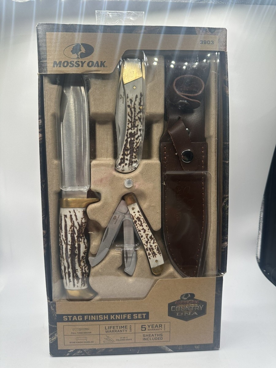 Mossy Oak 3-Piece Stag Finish Knife Set with Stainless Steel Full