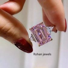 Baguette Pink Sapphire Silver Ring 925 Sterling Silver Lab Created Handmade Ring