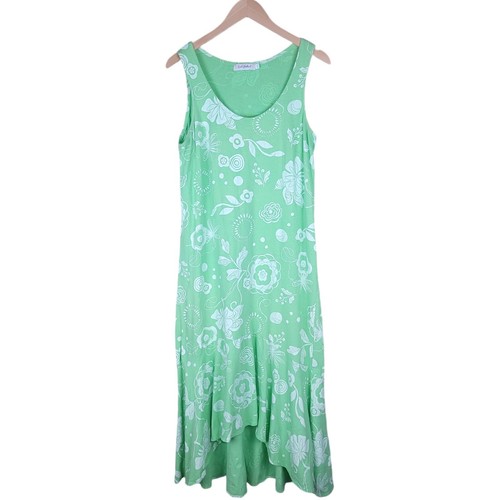 Fresh Produce Dress Large L Green Floral Sleeveless Tiered High Low Long Maxi