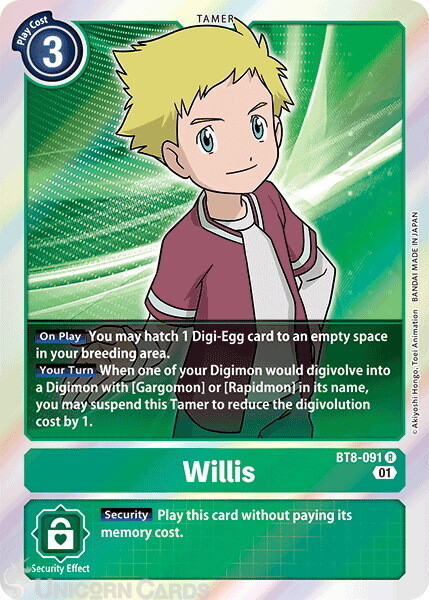 BT8-091 Willis Rare Mint Digimon Card