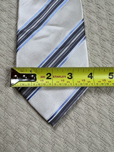 Donald Trump Mens Signature Collection Tie Silver Cream Striped 100% Silk 60"L - Picture 8 of 9