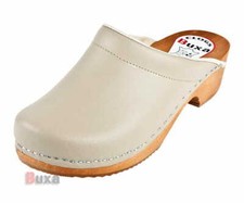 Women Wooden leather clogs F3 Beige color