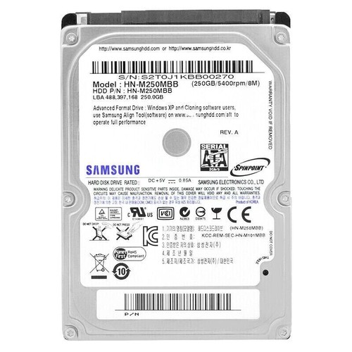 Samsung HN-M250MBB SpinPoint M8 250GB intern 5400 RPM SATA 2,5"