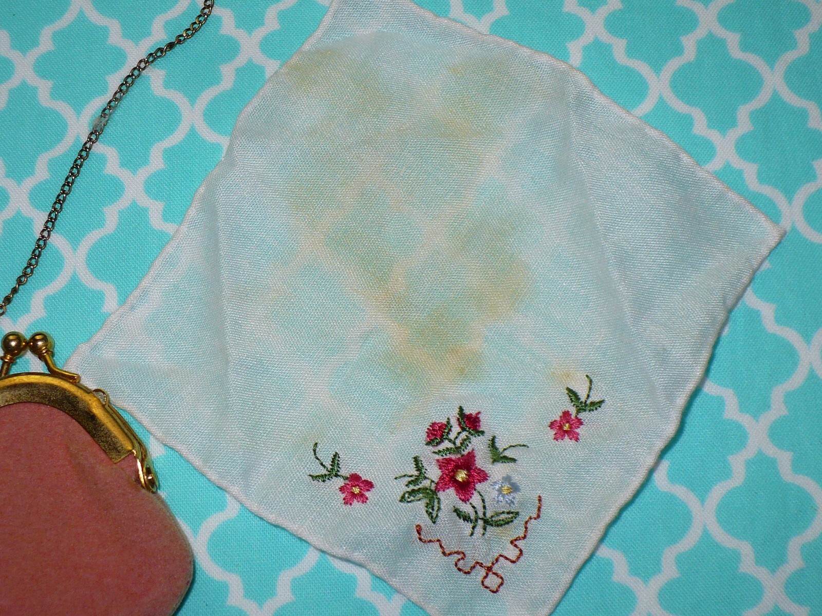 American Girl Doll Samantha PINK PURSE and Floral Handkerchief TLC
