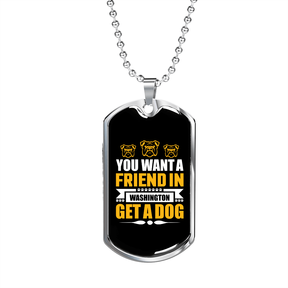Dog Friend in Washington Yellow Necklace Stainless Steel or 18k Gold Dog Tag 24