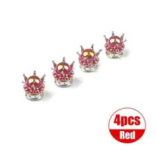 4pcs Crown Bling Tire Stem Valve Caps Crystal Diamond Tire Air Caps Silver-red