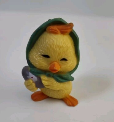 Vintage Yellow Chick Easter Figure Resin Figurine with Egg Cute Polka Dot Scarf