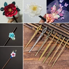 Wooden Metal Hair Stick Pins Chopstick DIY Chinese Style Handmade Flower Hairpin