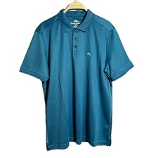Tommy Bahama Polo Shirt Golf Myka Blue Men Size M Preppy Stripe Spring Summer