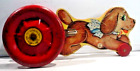 Antique Hill Brass Co, 1940`S Puppy Pull Toy W/Bell & Metal Wheels- Good !