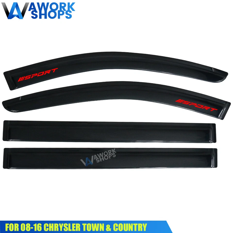Fits 08-16 Chrysler Town 08-20 Grand Caravan Window Visors Vent & Red Sport - Image 3 of 4