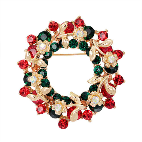 Hot Crystal Jewelry Round Garland Christmas Brooch Pin Party Gifts Santa LR - Picture 1 of 12