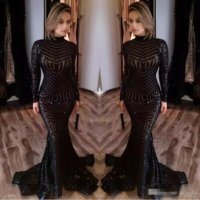 Black Shiny Sequins Mermaid Prom Party Evening Dress Celebrity Pageant New  Gown | eBay