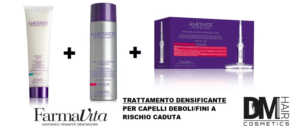 FARMAVITA AMETHYSTE KIT STIMULATE DENSIFICANTE PEELING SCRUB + SHAMPOO + FIALE