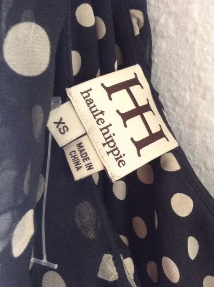 VESTIDO ALTO HIPPIE NEGRO LUNARES TALLA XS NUEVO SIN ETIQUETAS Foto 2 de 4