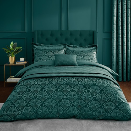 Funda nórdica de lujo Catherine Lansfield Art Deco perla colección dormitorio verde - Imagen 19 de 73