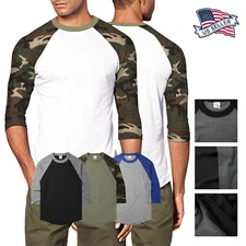 Mens Raglan T Shirts Baseball Tee 3/4 Sleeve Casual Active Plain Solid Sports