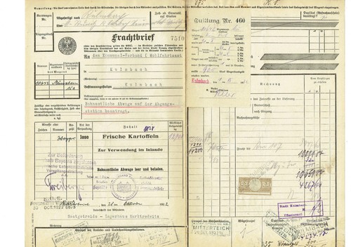 Frachtbrief 1922 MARKTREDWITZ Hungersnot Kartoffeln mit Quittung #48 - Bild 1 von 2