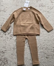 New Zara Baby 100 Cashmere Taupe Brown Camel Tan Sweater and Pants Set 12-18M
