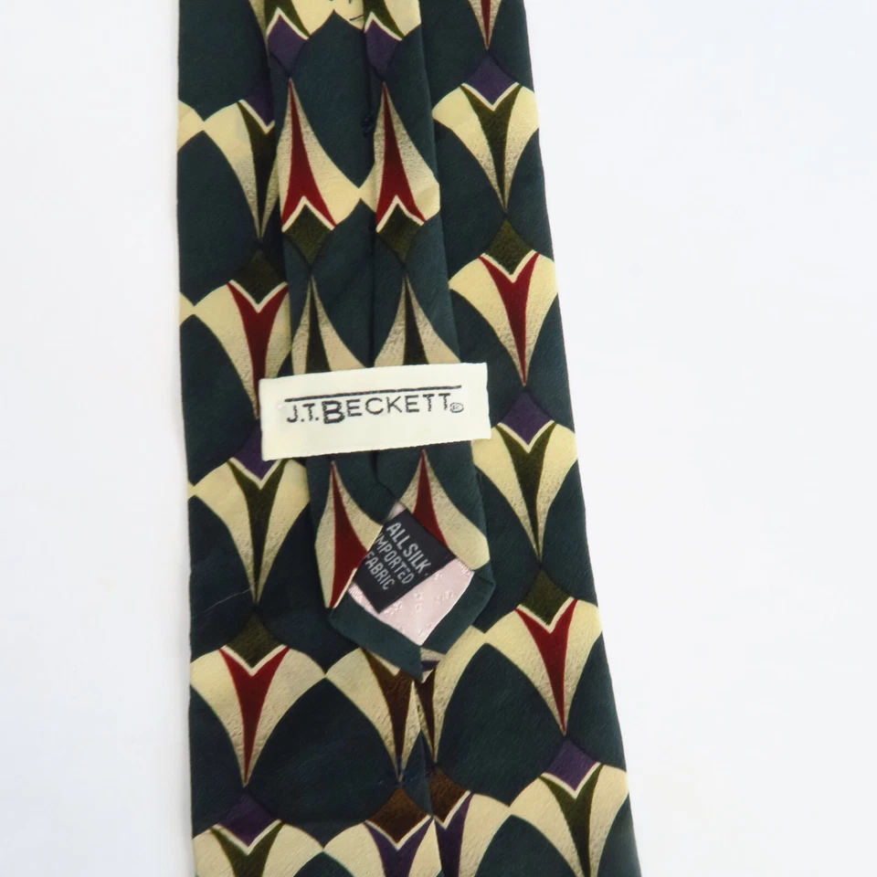 J.T. Beckett Mens Neck Tie Multi Purple Teal Red Abstract Pattern Silk 58x3.75 - Image 3 of 4