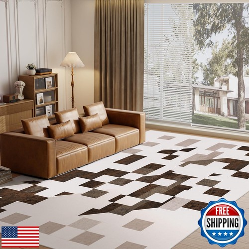 Washable Modern Area Rug 4x6, Geometric Style Rugs for Living Room, Non Slip