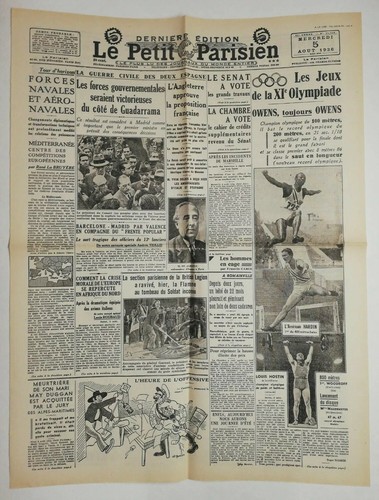 N659 La Une Du Journal Le petit Parisien 5 août 1936 jeux de la XI olympiade - Foto 1 di 2