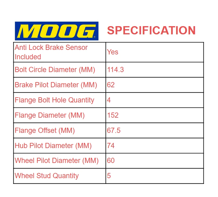 Cubo de rolamento de roda traseira esquerda 512454 Toyota Camry Lexus ES300H MOOG 2012-2017 - Imagem 3 de 4