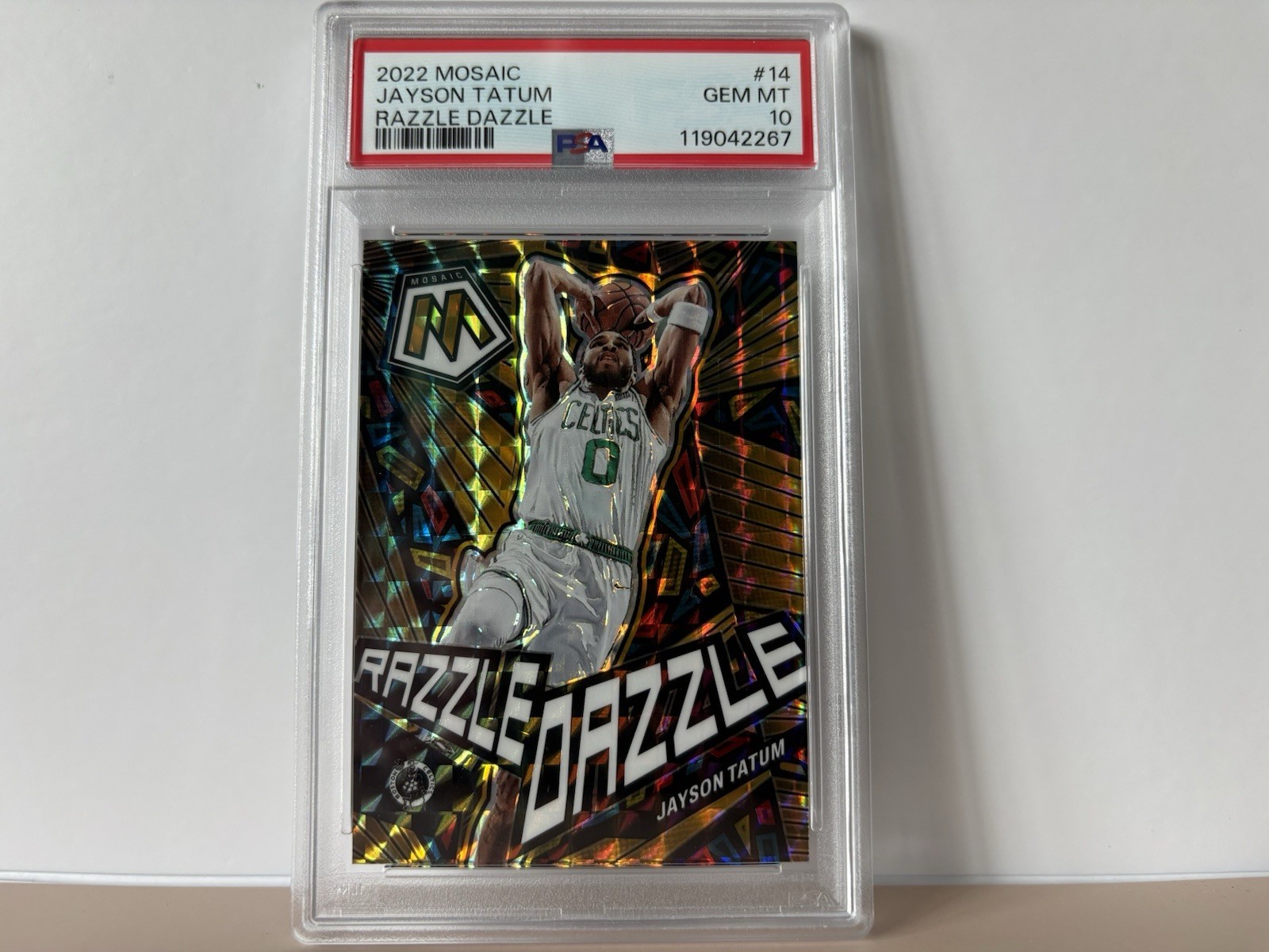 Jayson Tatum - 2022-23 Panini Mosaic - #14 Razzle Dazzle (PSA 10) view 3