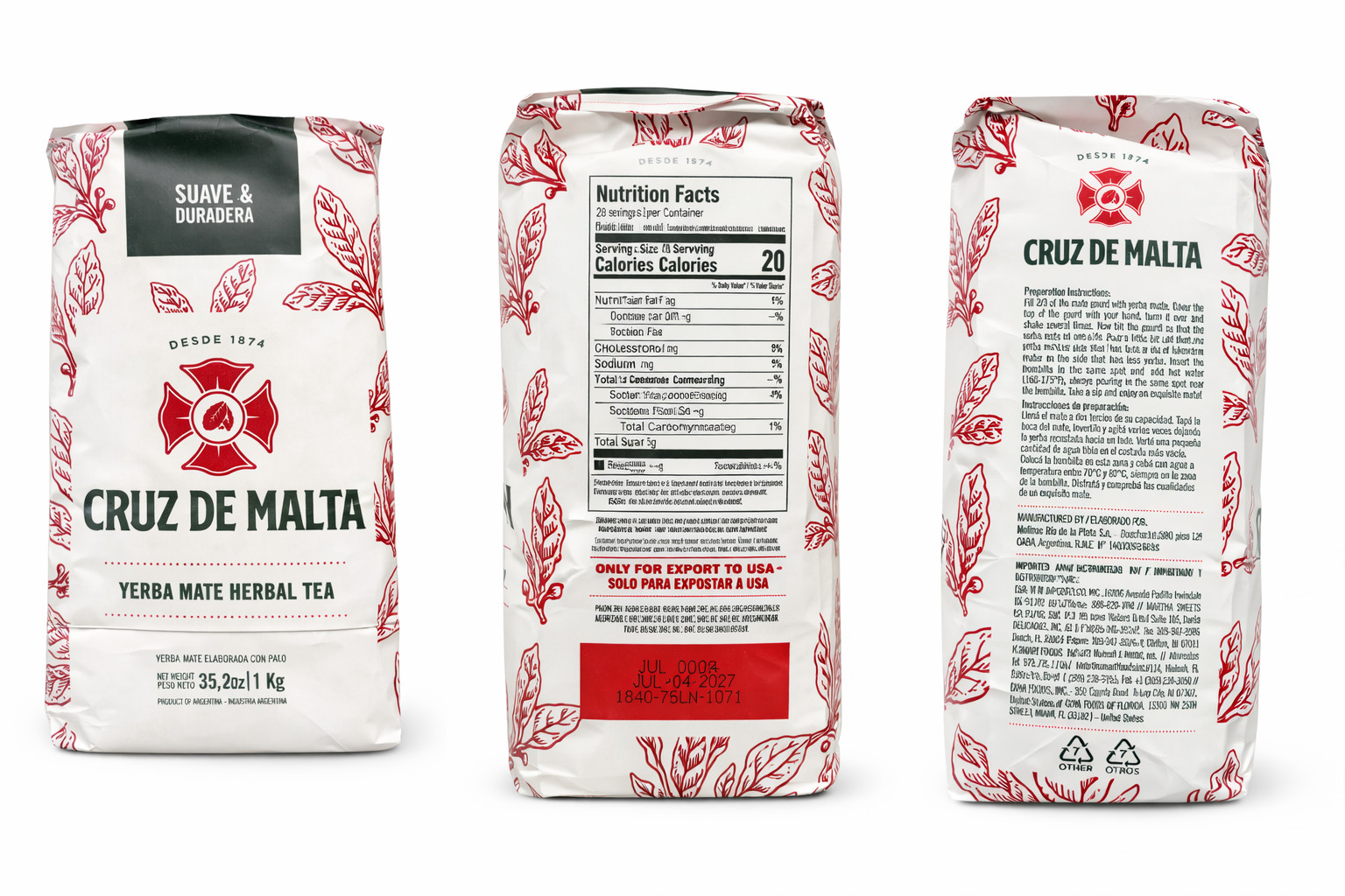 YERBA MATE CRUZ DE MALTA 1KG-2.2LB "SHIP FROM USA"