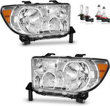 Headlights W/Bulbs for 2007-2013 Toyota Tundra, Fits 2008-2017 Sequoia (Fits 12-