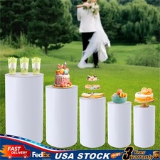 5Pcs White Wedding Round Cylinder Stands Round Display Cylinder Pedestal Stands