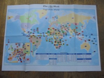 The Mail on Sunday Map of the World / Flags of the World Map - approx 60 x 85 cm