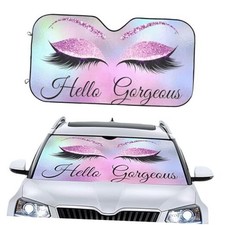 Car Windshield Sunshade, 51x27.5 In, Hello Gorgeous Glittering Purple Eyelash