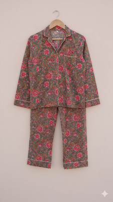 Floral Cotton Button-Down Pajama Set, Women's Sleepwear Lounge Set