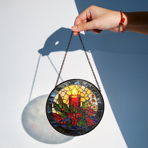 Vela de Navidad hecha a mano atrapasol, decoración festiva de ventanas navideñas, regalo único - Imagen 9 de 10