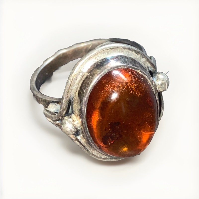 Sterling Silver 925 Lot Ring D22 Sz 8 Amber Orange AE Designer Stamped Bali Love