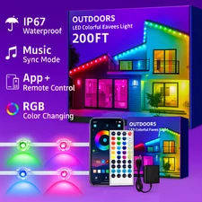 200Ft Permanent Outdoor Lights Pro with App & Remote, RGB Smart Eaves Lights