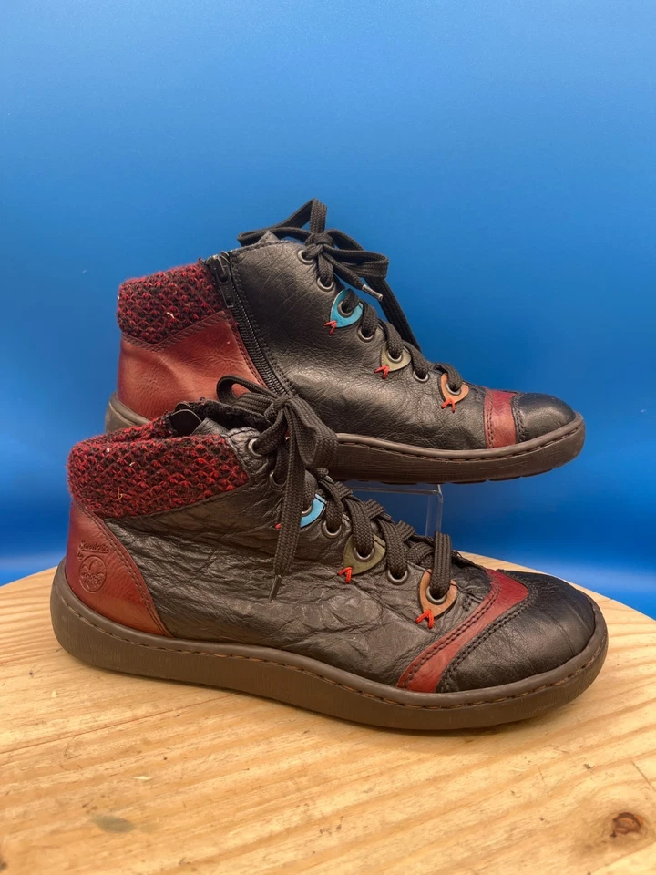 Zapatilla de Rieker Botines Para Hombre Talla 8-8.5/EU41 Negro Rojo Cuero Tejido Puño Foto 2 de 4