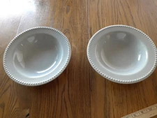 2 Pottery Barn EMMA Beaded 9 3/4" Large Rim Soup Pasta Bowls Gray Taupe?