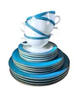 Vintage Pyrex Turquoise Blue Gold Dinnerware Pieces 16 pieces Cup Saucer Plates