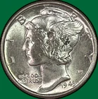 1943 Mercury Dime Brilliant Uncirculated BU Coin, Cleaning #40618