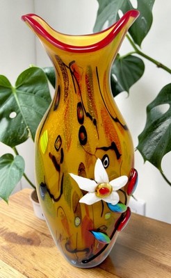 Prachtvolle 46 cm extravagante Murano Glas Freeform Murrine Blumen Vase