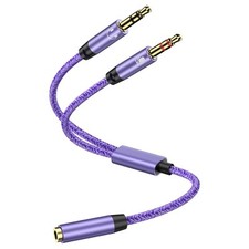Headset and Microphone Splitter Cable for PC, Braided 3.5mm Female to Purple