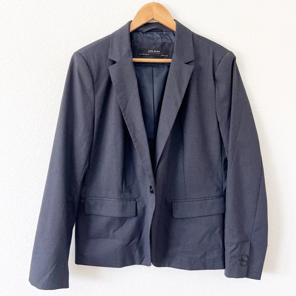 Jaqueta Blazer Zara Um Botão Azul Marinho Tamanho 12 - Imagem 2 de 4