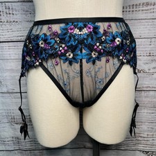 Savage X Fenty 1X Black Embroidered Wallflower String Bikini Garter Belt Set