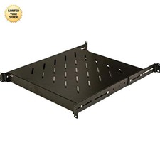 1U 19-Inch Fixed 4-Post Rack Mount Server Shelf Adjustable Depth Black